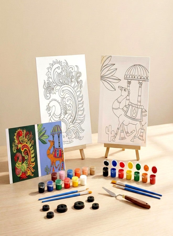 HOBBY INDIA Canvas Painting Set Kit for Kids & Adults | DIY Art & Craft for Girls & Boys | Home, Bedroom, Living Room, Office & Wall Décor | Birthday & Return Gift | Indian Art Form (Kalamkari Art) - Image 3